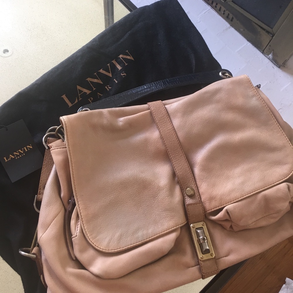 Authentic Lanvin leather beige hobo handbag